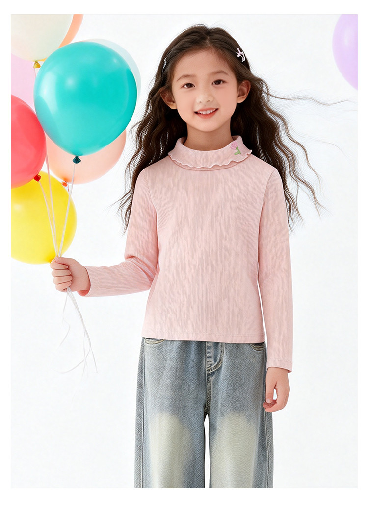 Girls Mock Neck Long Sleeve T-shirt Solid Base Layer Top For Kids_voghion.com