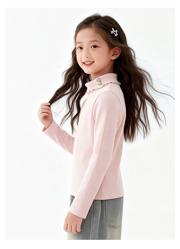 Girls Mock Neck Long Sleeve T-shirt Solid Base Layer Top For Kids_voghion.com
