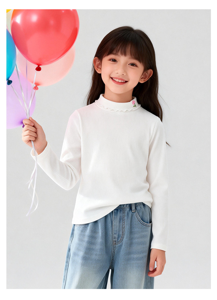 Girls Mock Neck Long Sleeve T-shirt Solid Base Layer Top For Kids_voghion.com