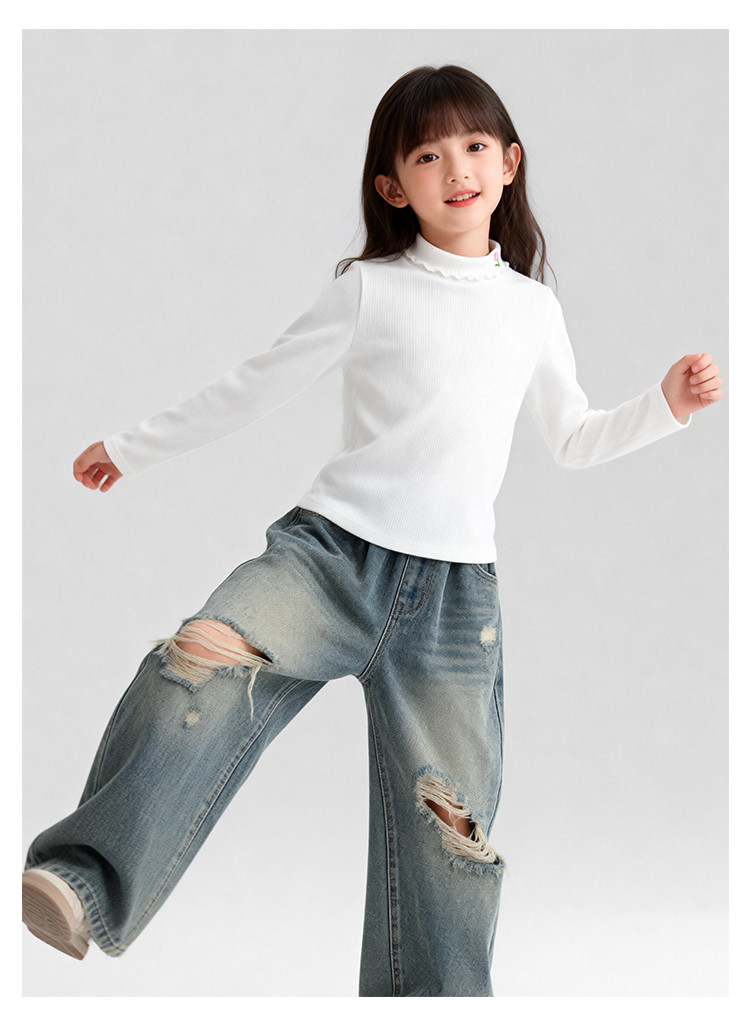Girls Mock Neck Long Sleeve T-shirt Solid Base Layer Top For Kids_voghion.com