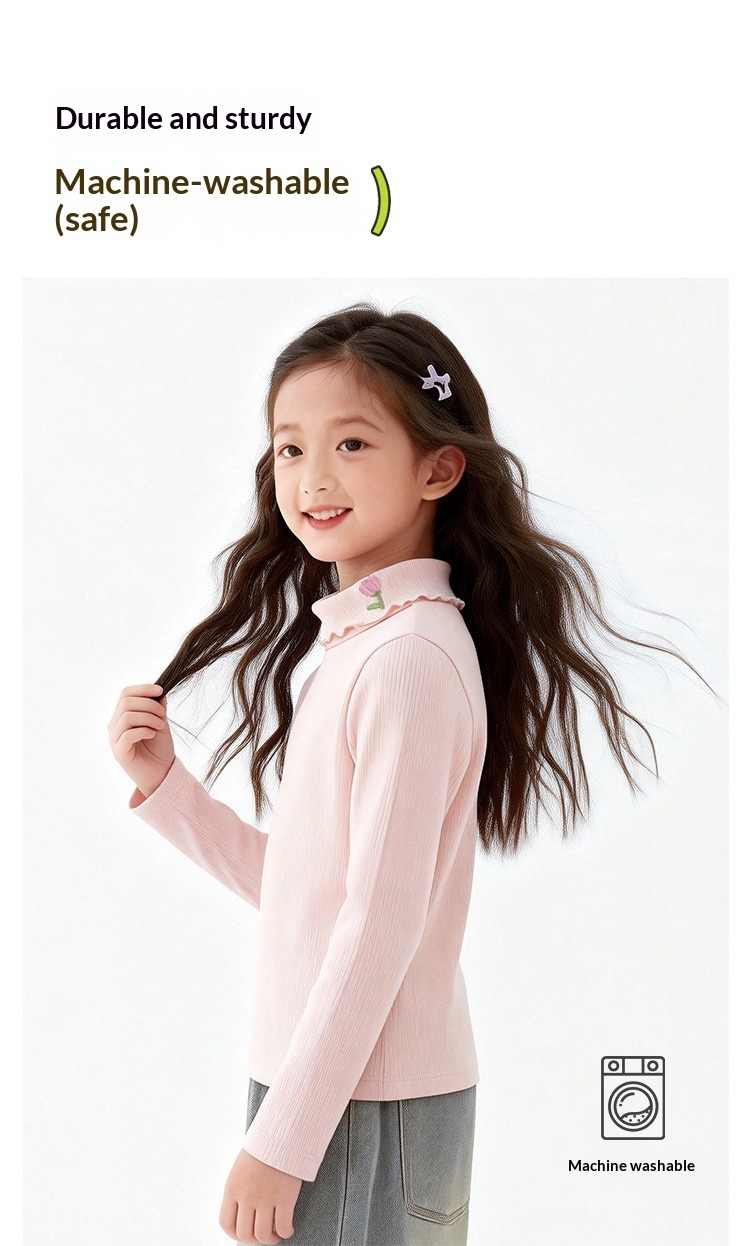 Girls Mock Neck Long Sleeve T-shirt Solid Base Layer Top For Kids_voghion.com