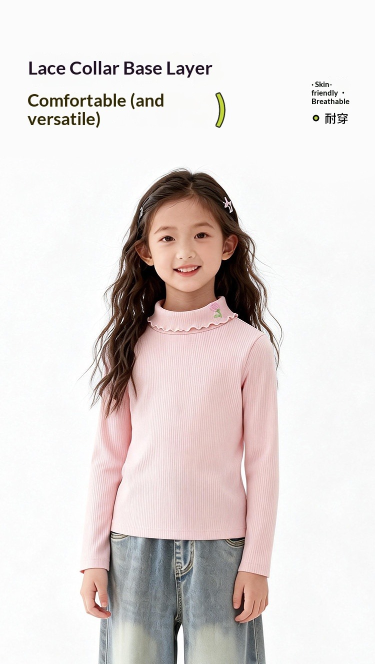 Girls Mock Neck Long Sleeve T-shirt Solid Base Layer Top For Kids_voghion.com