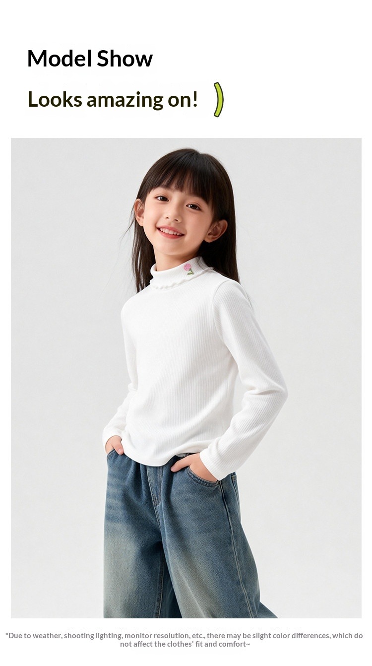 Girls Mock Neck Long Sleeve T-shirt Solid Base Layer Top For Kids_voghion.com
