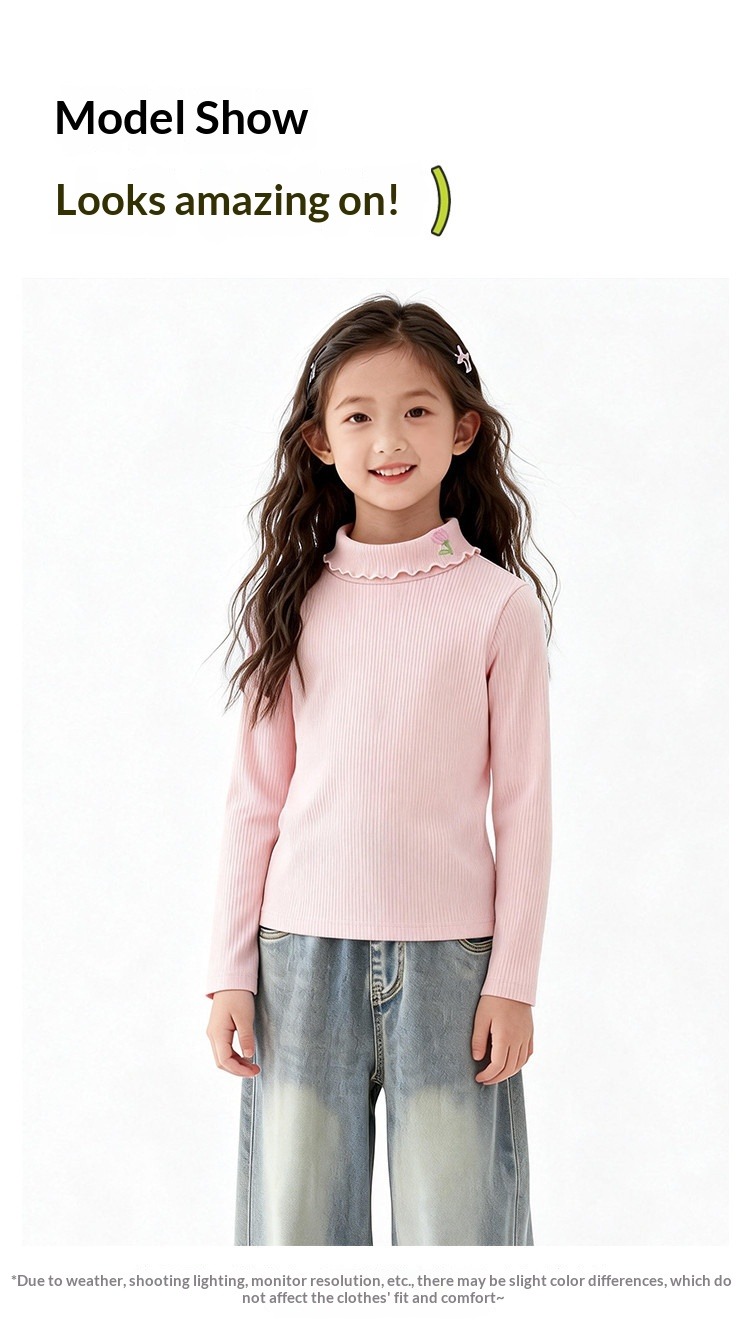 Girls Mock Neck Long Sleeve T-shirt Solid Base Layer Top For Kids_voghion.com