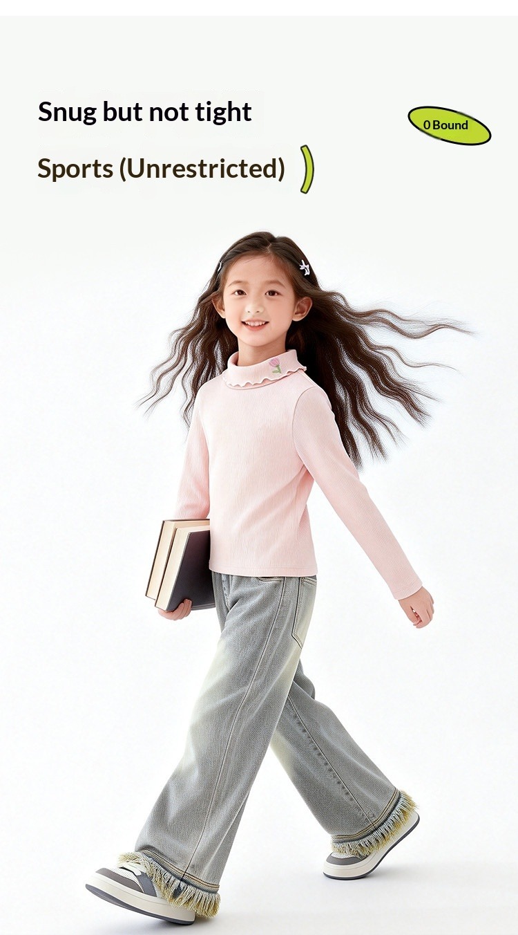 Girls Mock Neck Long Sleeve T-shirt Solid Base Layer Top For Kids_voghion.com