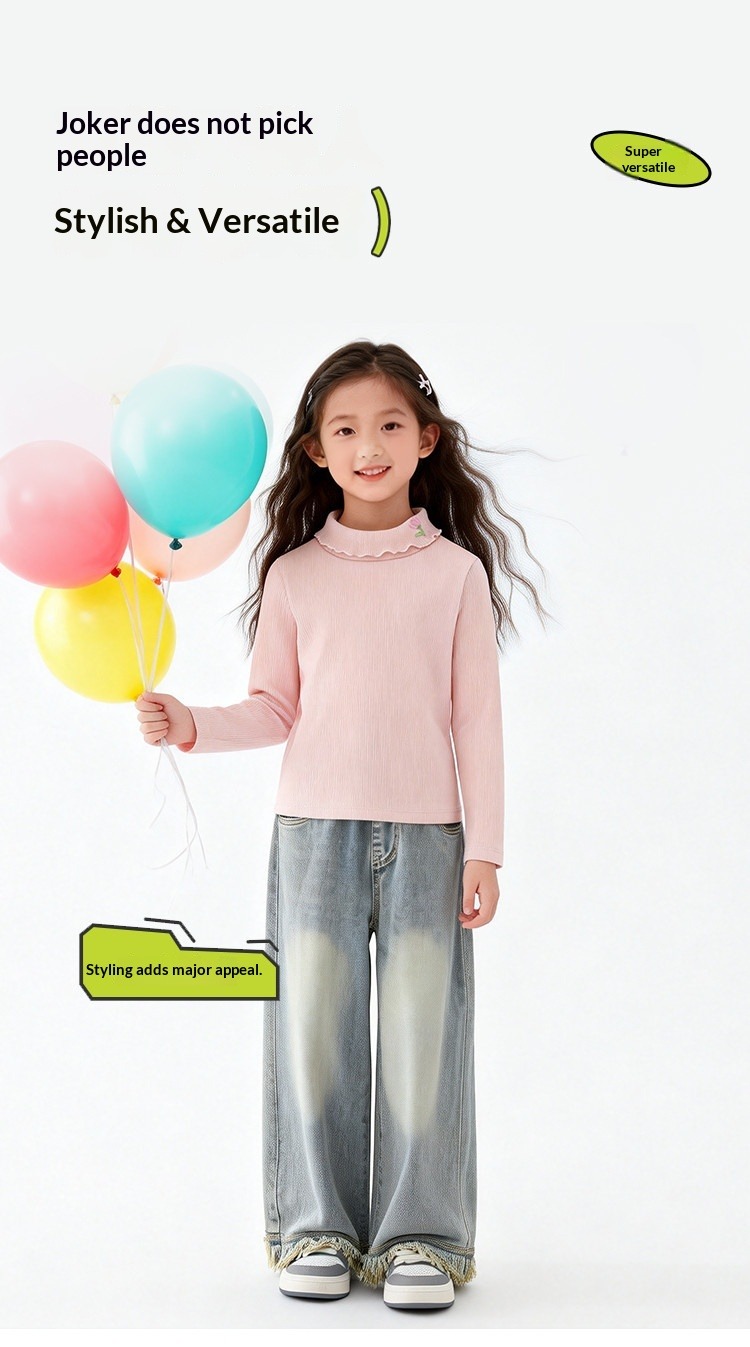Girls Mock Neck Long Sleeve T-shirt Solid Base Layer Top For Kids_voghion.com