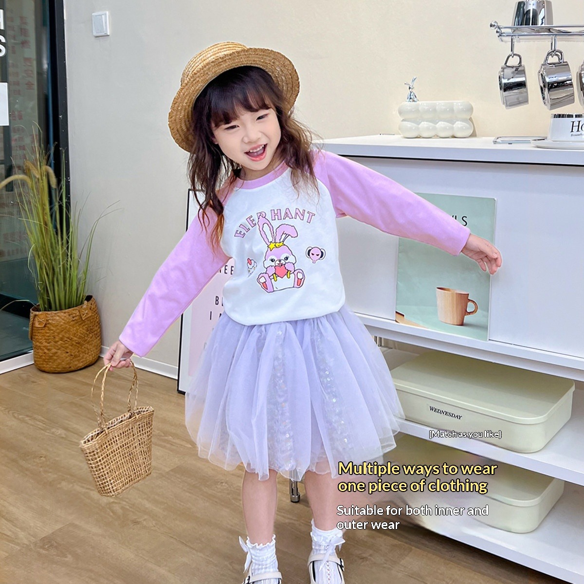Camiseta feminina de manga comprida e gola redonda, blusa casual e esportiva para a primavera, camiseta macia para sobreposição de peças, ideal para crianças maiores e pré-adolescentes._voghion.com