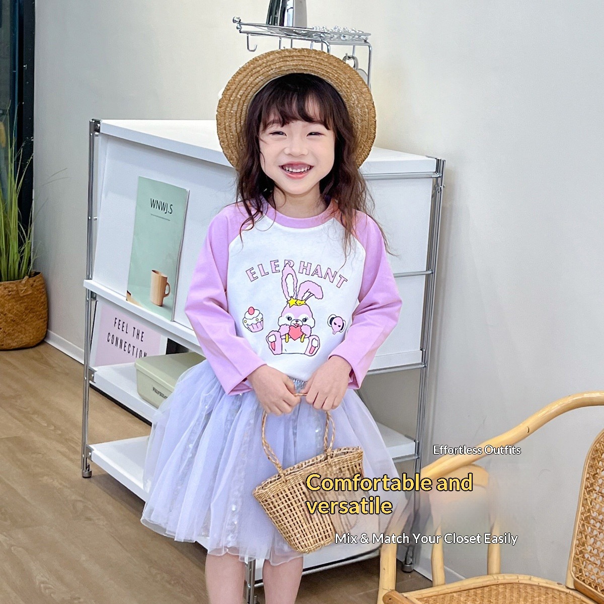 Camiseta feminina de manga comprida e gola redonda, blusa casual e esportiva para a primavera, camiseta macia para sobreposição de peças, ideal para crianças maiores e pré-adolescentes._voghion.com
