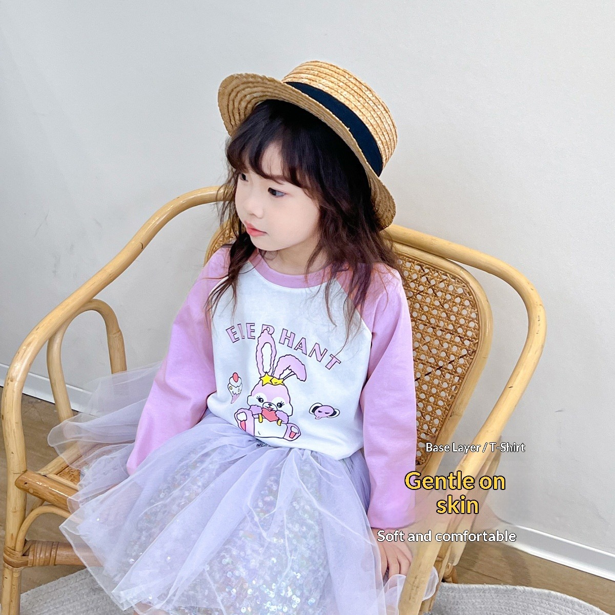 Camiseta feminina de manga comprida e gola redonda, blusa casual e esportiva para a primavera, camiseta macia para sobreposição de peças, ideal para crianças maiores e pré-adolescentes._voghion.com