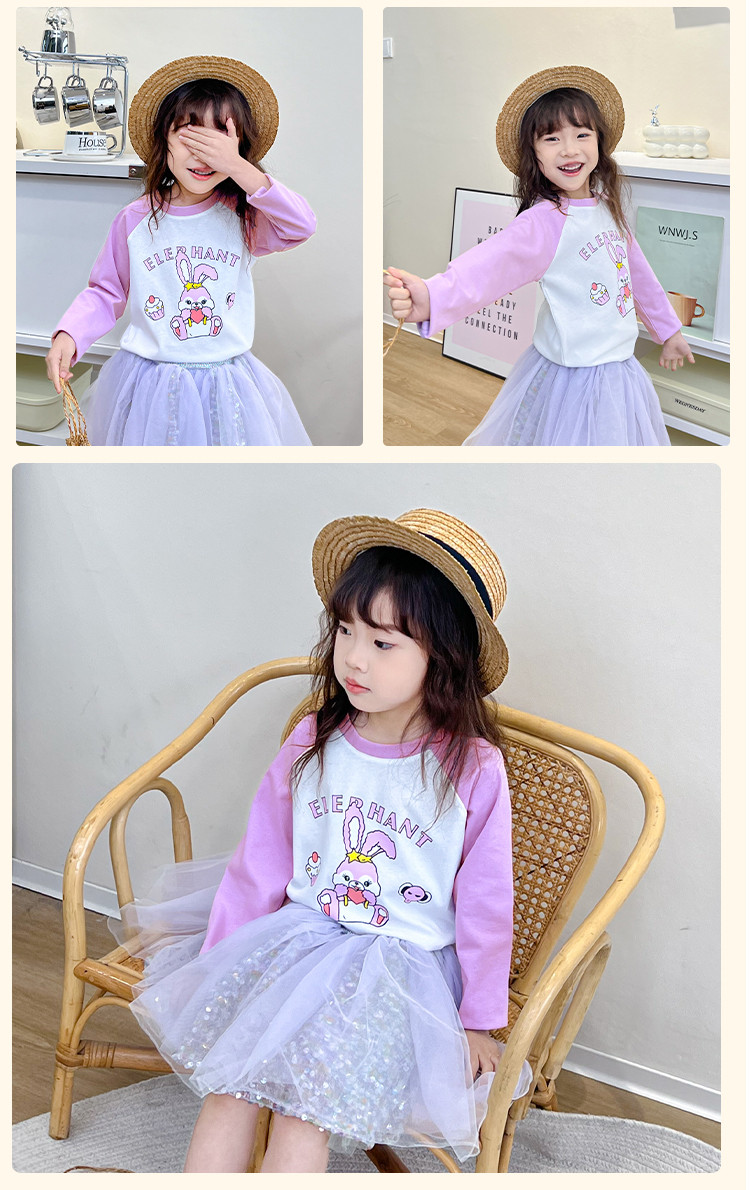 Camiseta feminina de manga comprida e gola redonda, blusa casual e esportiva para a primavera, camiseta macia para sobreposição de peças, ideal para crianças maiores e pré-adolescentes._voghion.com