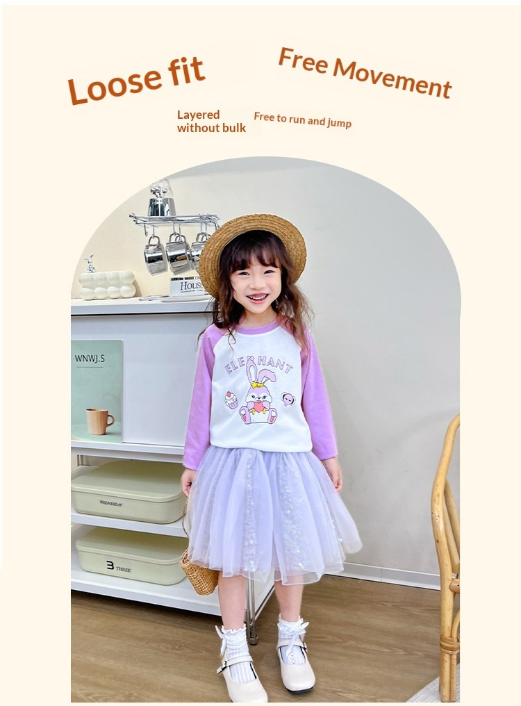 Camiseta feminina de manga comprida e gola redonda, blusa casual e esportiva para a primavera, camiseta macia para sobreposição de peças, ideal para crianças maiores e pré-adolescentes._voghion.com