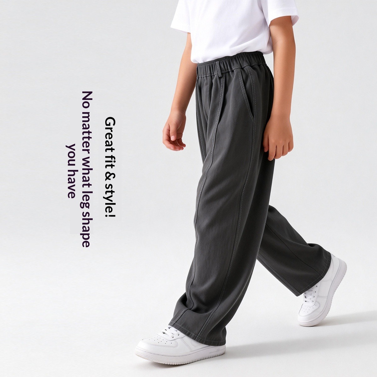 Boys' Casual Pants For Spring & Autumn, Classic Solid Color Versatile Trousers For Older Kids & Tweens, Outdoor Sports Activewear_voghion.com