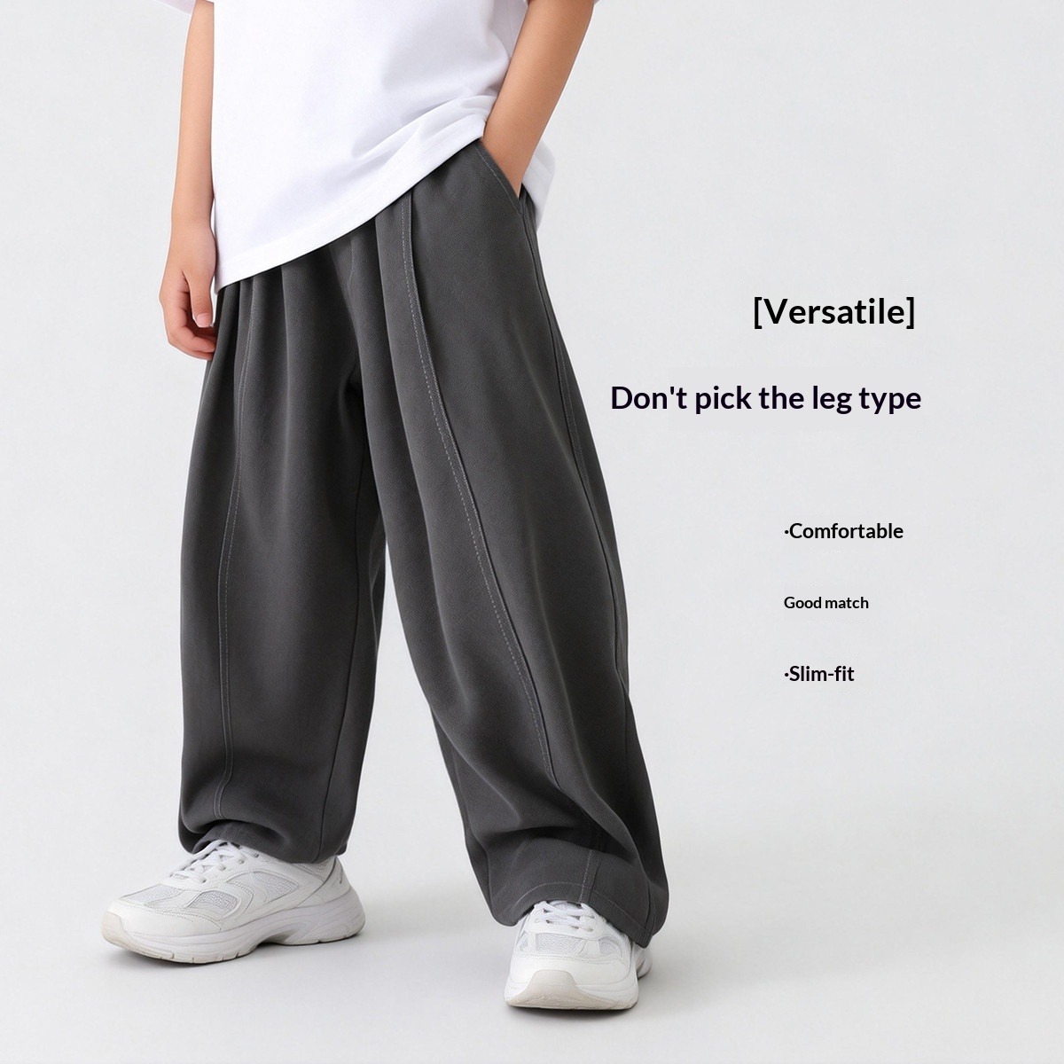 Boys' Casual Pants For Spring & Autumn, Classic Solid Color Versatile Trousers For Older Kids & Tweens, Outdoor Sports Activewear_voghion.com