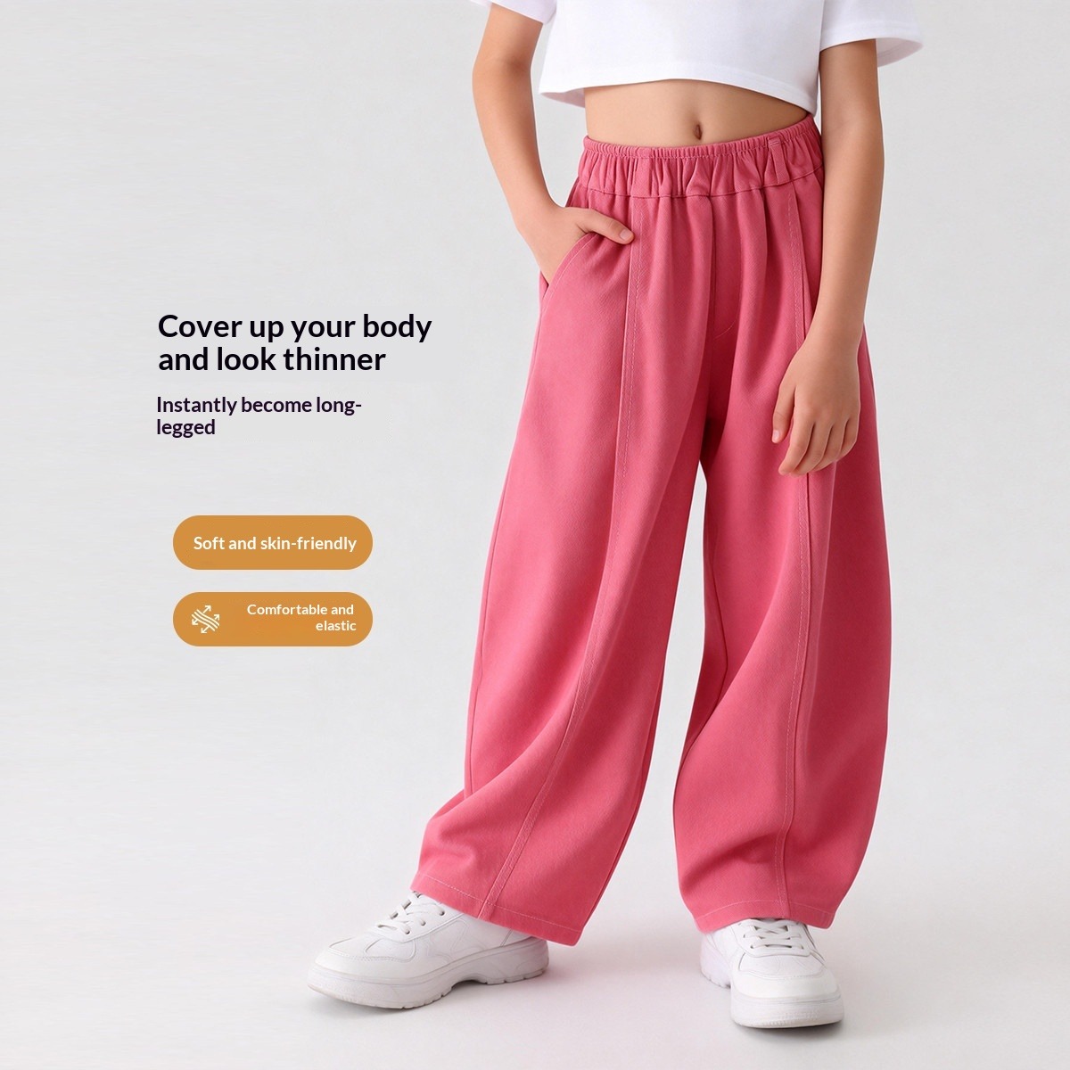 Kids' Solid Color Loose Fit Pants Spring 2026 New Arrival Banana Casual Trousers For Older Kids & Tweens_voghion.com