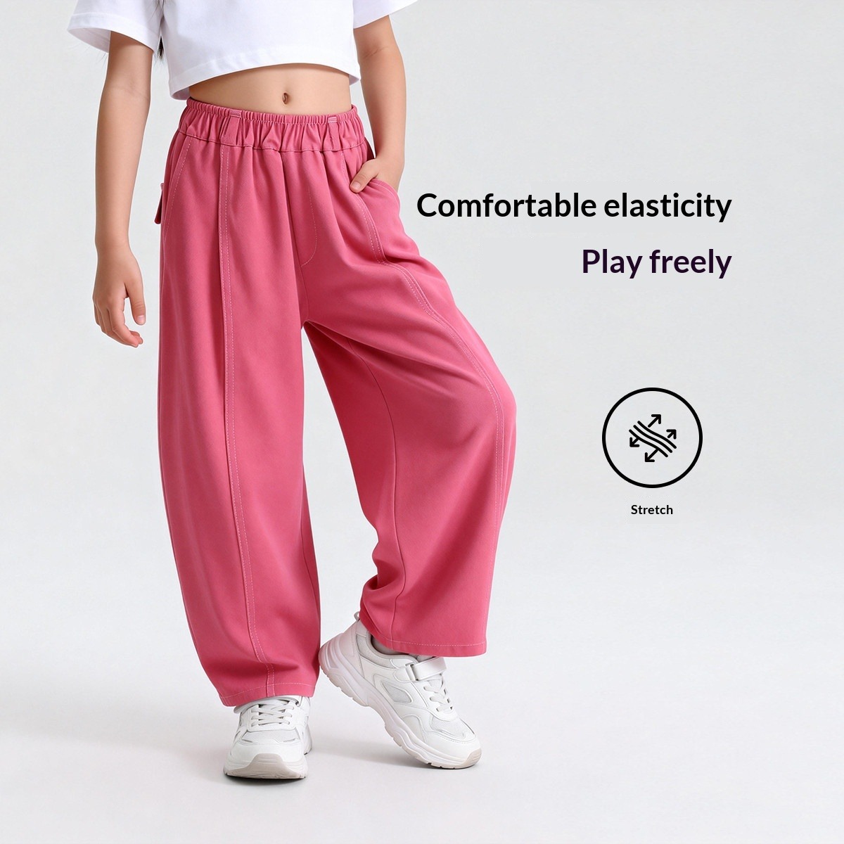 Kids' Solid Color Loose Fit Pants Spring 2026 New Arrival Banana Casual Trousers For Older Kids & Tweens_voghion.com