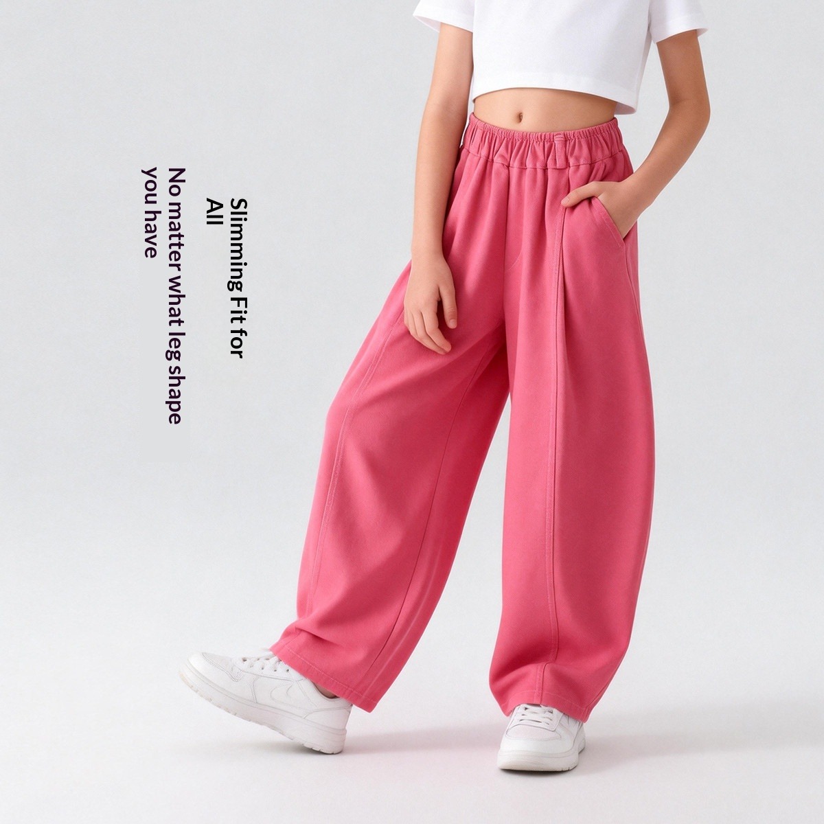 Kids' Solid Color Loose Fit Pants Spring 2026 New Arrival Banana Casual Trousers For Older Kids & Tweens_voghion.com