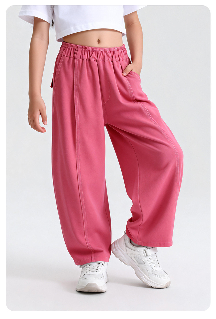 Solid Colour Loose Fit Trousers For Older Kids And Tweens_voghion.com
