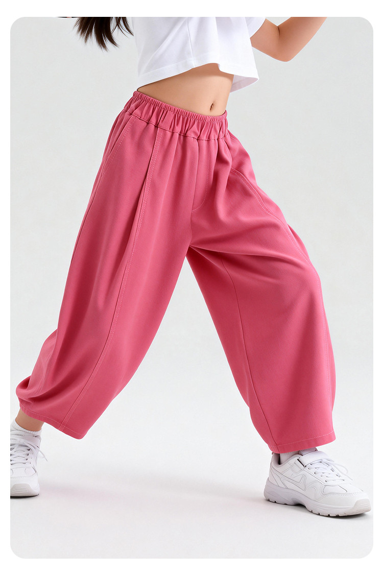 Solid Colour Loose Fit Trousers For Older Kids And Tweens_voghion.com