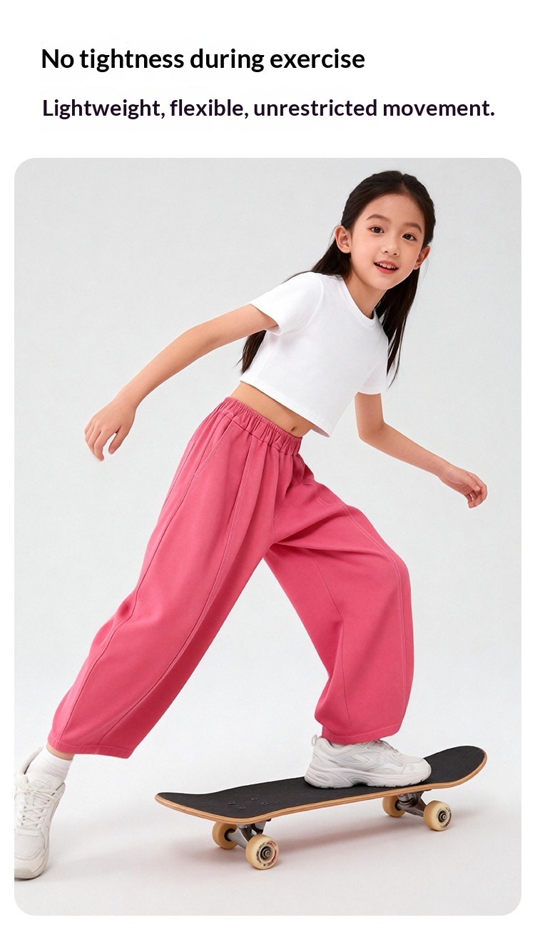 Solid Colour Loose Fit Trousers For Older Kids And Tweens_voghion.com