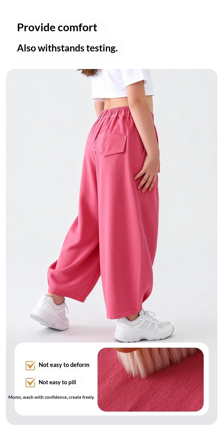Solid Colour Loose Fit Trousers For Older Kids And Tweens_voghion.com