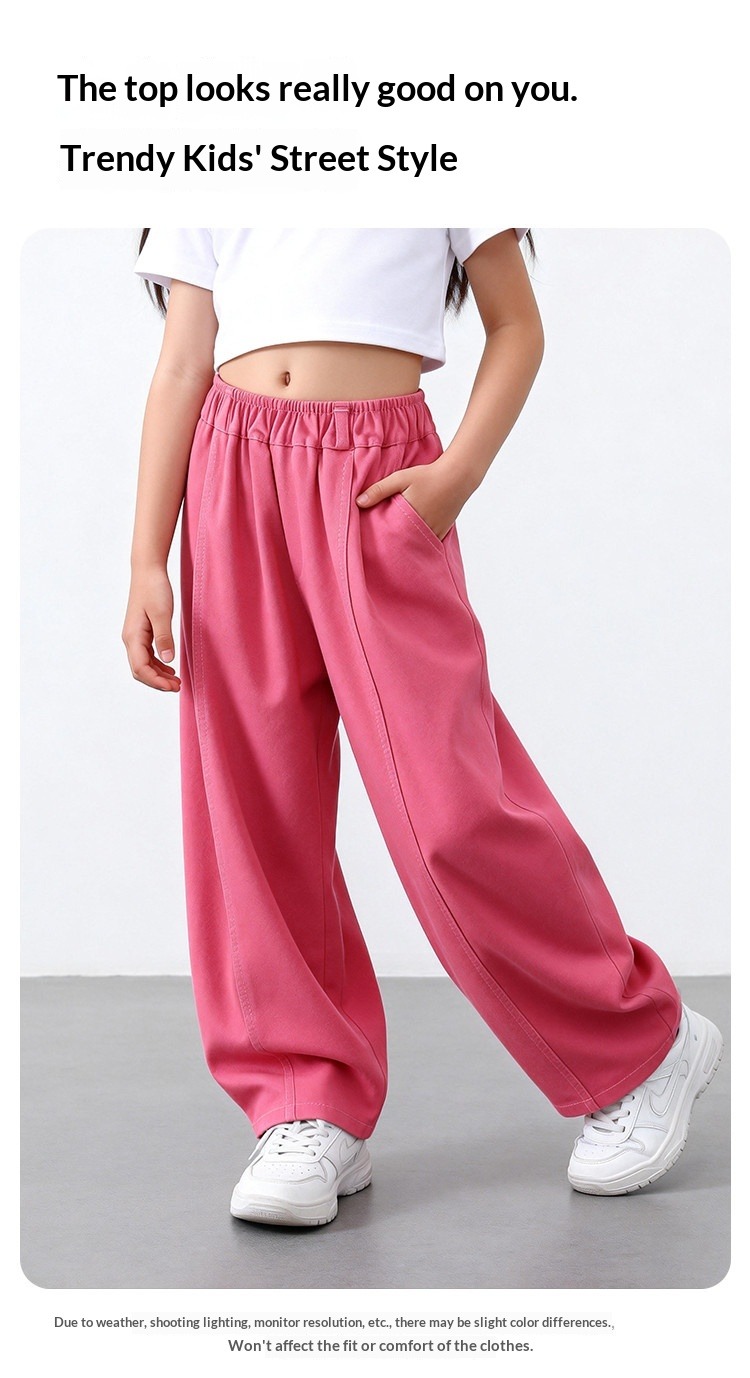 Solid Colour Loose Fit Trousers For Older Kids And Tweens_voghion.com