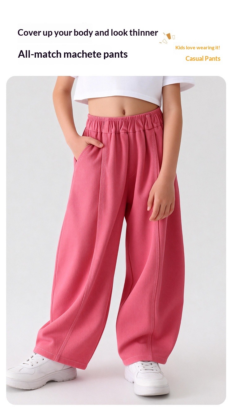 Solid Colour Loose Fit Trousers For Older Kids And Tweens_voghion.com