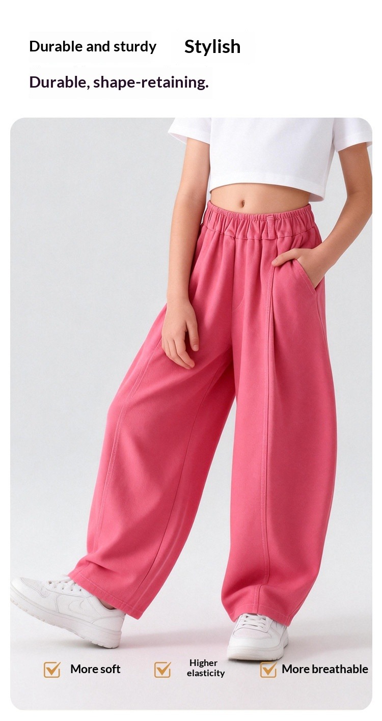 Solid Colour Loose Fit Trousers For Older Kids And Tweens_voghion.com