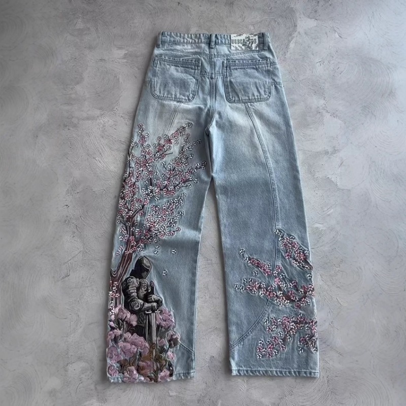 Spot Popular Hot Sale Heavy Embroidery Y2K American Retro Wide-leg Trousers Hip-hop Street Loose Men's And Women's Jeans_viptrois.com
