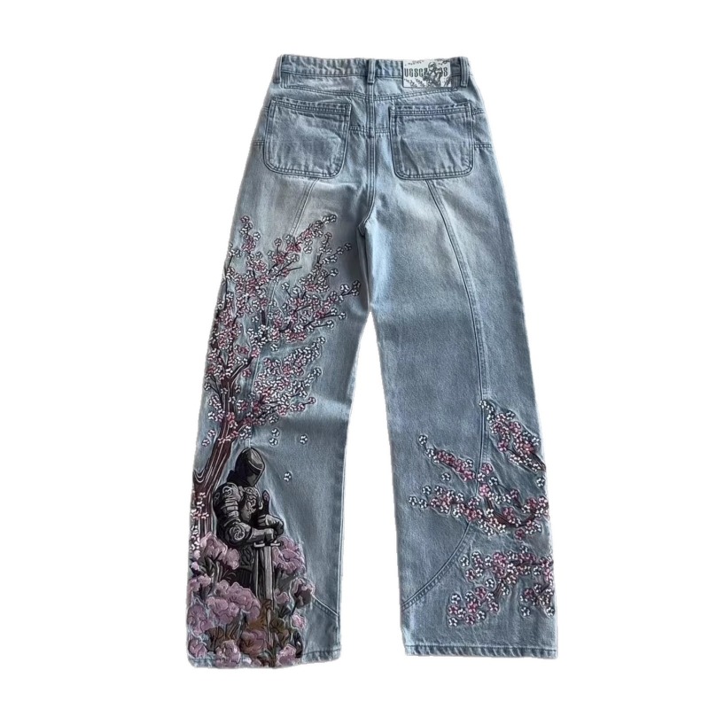 Spot Popular Hot Sale Heavy Embroidery Y2K American Retro Wide-leg Trousers Hip-hop Street Loose Men's And Women's Jeans_viptrois.com