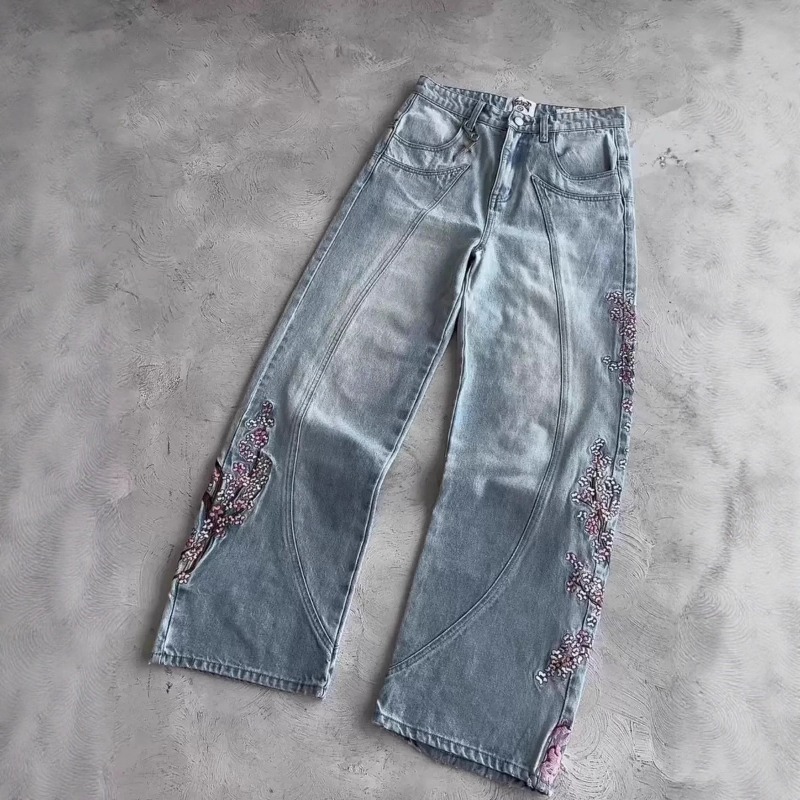 Spot Popular Hot Sale Heavy Embroidery Y2K American Retro Wide-leg Trousers Hip-hop Street Loose Men's And Women's Jeans_viptrois.com