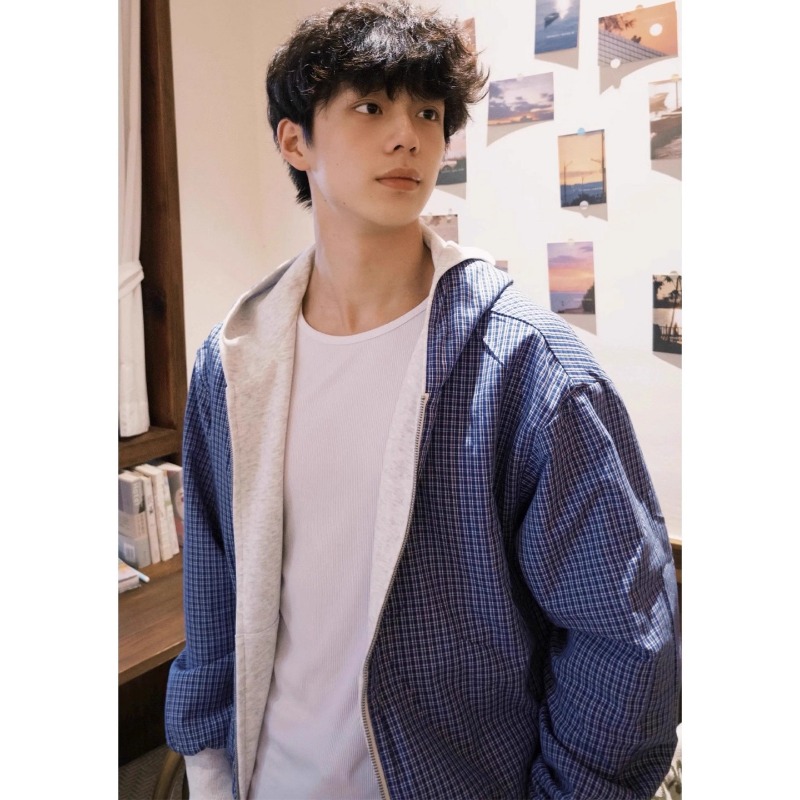 Wendbares Sweatshirt im amerikanischen Karomuster, Herren-Cardigan mit Reißverschluss, Kapuzenjacke, Cleanfit, kurze und weite Jacke_voghion.com