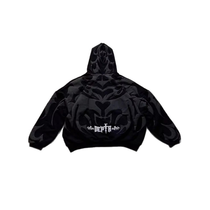 Herbst/Winter 2026: Y2K-Explosion – Europäischer und amerikanischer dunkler Gothic-Pullover mit Reißverschluss und Kapuze für Damen und Herren mit Print – Neuer Trendmantel_voghion.com
