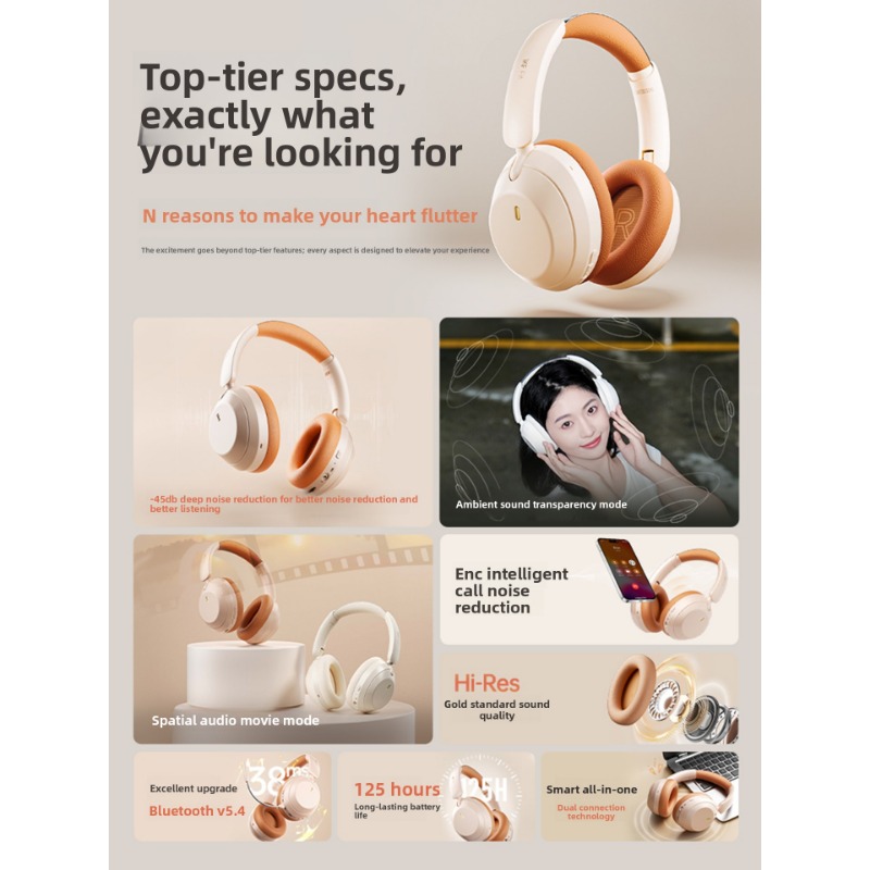 Ikf Active Noise Cancelling Bluetooth Kopfhörer Wireless Gaming Headset_voghion.com