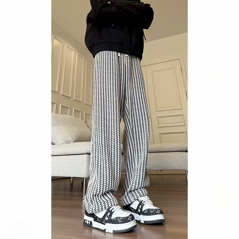 Pantalon rayé Chenier pour homme, tendance et polyvalent, idéal pour l'automne, avec cordon de serrage et taille élastique. Coupe ample, style américain._voghion.com