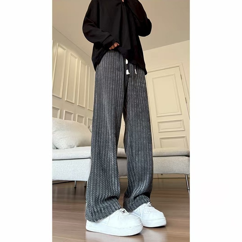 Pantalon rayé Chenier pour homme, tendance et polyvalent, idéal pour l'automne, avec cordon de serrage et taille élastique. Coupe ample, style américain._voghion.com