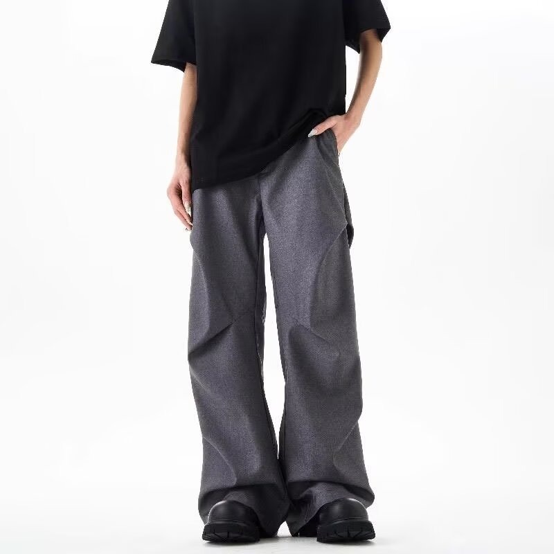 Cleanfit Black Micro-Latin Pants Drooping High-end Wide-leg Pants Men's Spring Pleated Paratrooper Cargo Pants_viptrois.com