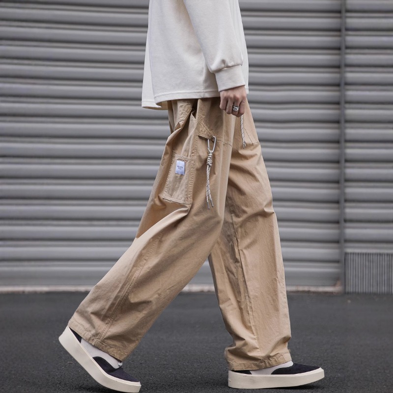 Pantaloni casual uomo stile giapponese gamba larga taglio dritto_voghion.com