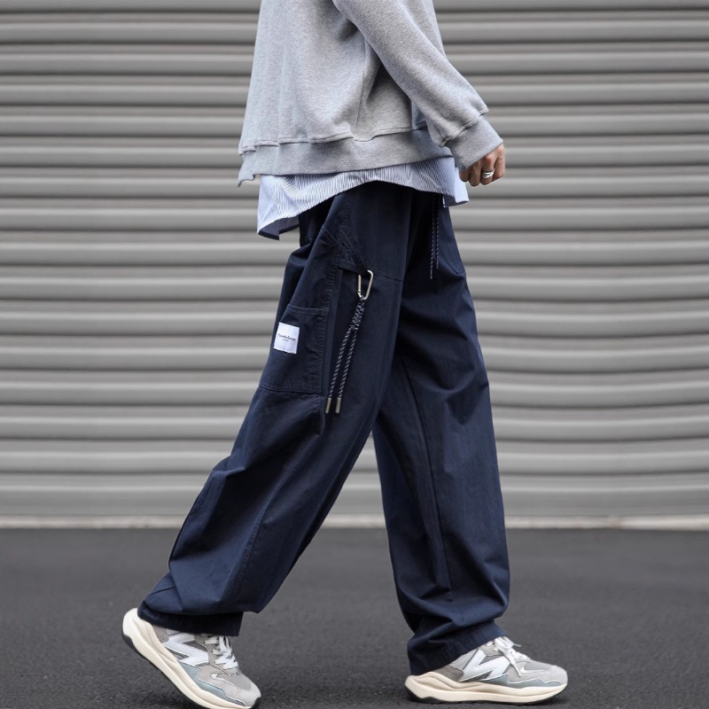 Pantaloni casual uomo stile giapponese gamba larga taglio dritto_voghion.com