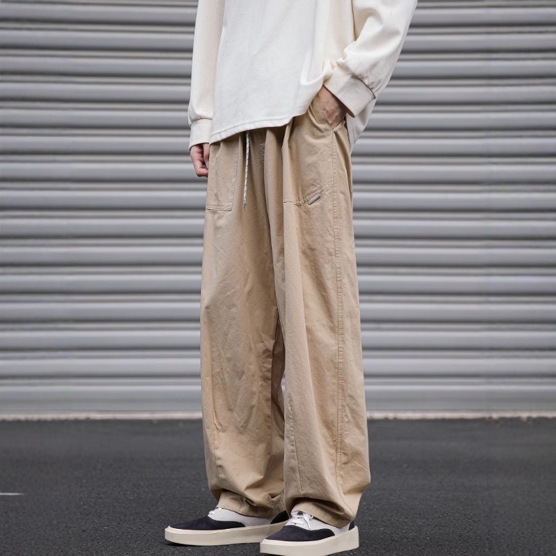 Pantaloni casual uomo stile giapponese gamba larga taglio dritto_voghion.com