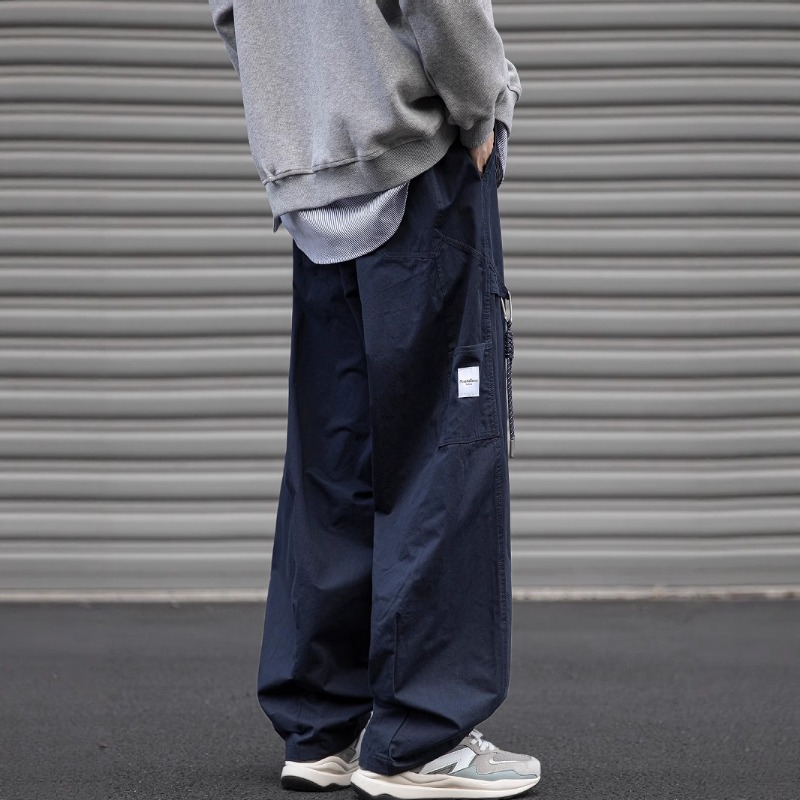 Pantaloni casual uomo stile giapponese gamba larga taglio dritto_voghion.com
