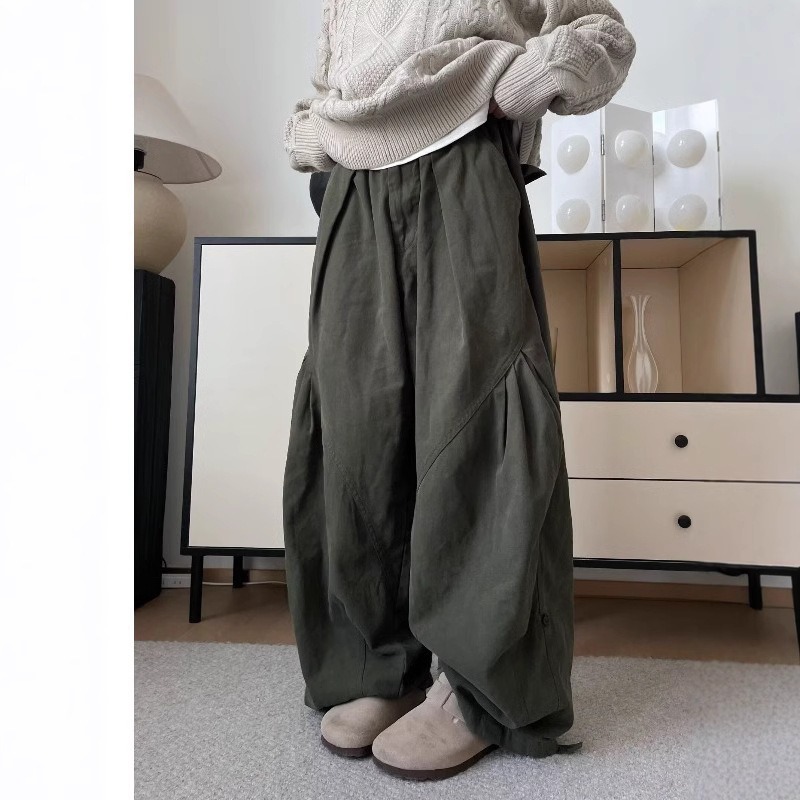 Pantalon large Fat Brother Tooling pour homme, style Hong Kong rétro plissé, printemps-automne, grande taille, taille élastique, coupe ample, pantalon long_voghion.com