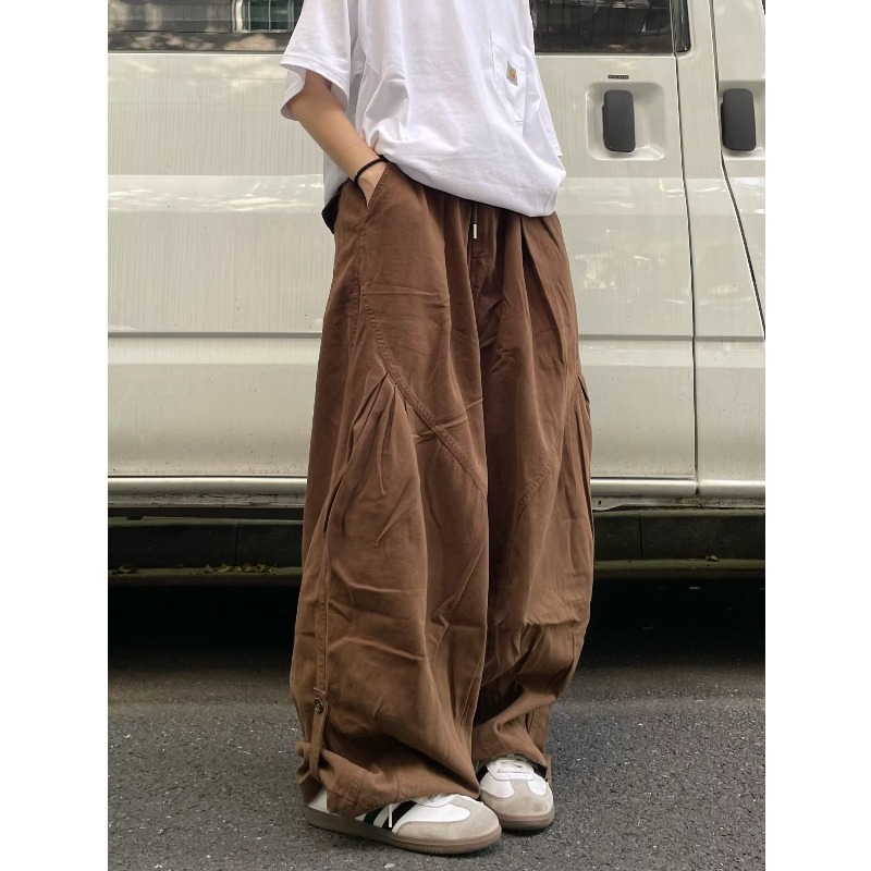 Pantalon large Fat Brother Tooling pour homme, style Hong Kong rétro plissé, printemps-automne, grande taille, taille élastique, coupe ample, pantalon long_voghion.com