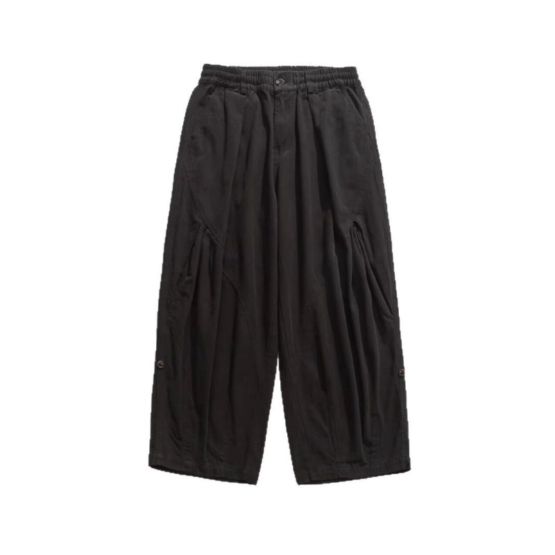 Pantalon large Fat Brother Tooling pour homme, style Hong Kong rétro plissé, printemps-automne, grande taille, taille élastique, coupe ample, pantalon long_voghion.com