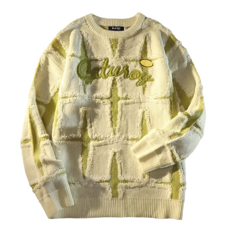 Pull en maille étoile rétro pour homme coupe oversize_voghion.com