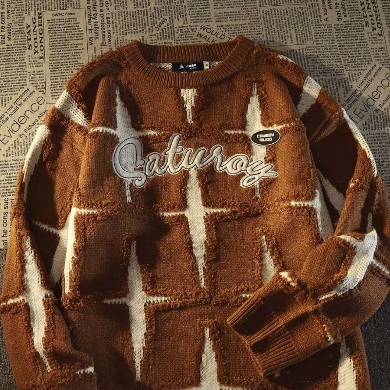 Pull en maille étoile rétro pour homme coupe oversize_voghion.com