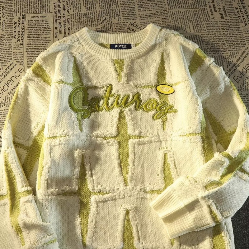 Pull en maille étoile rétro pour homme coupe oversize_voghion.com