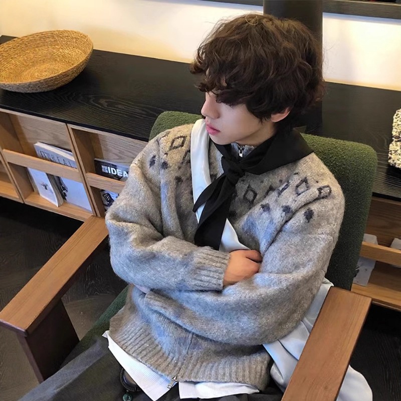 Vintage Nordic Style Fair Isle Sweater Cardigan Jacket Men's Lazy Style High-end Jacquard Knit Underwear_viptrois.com