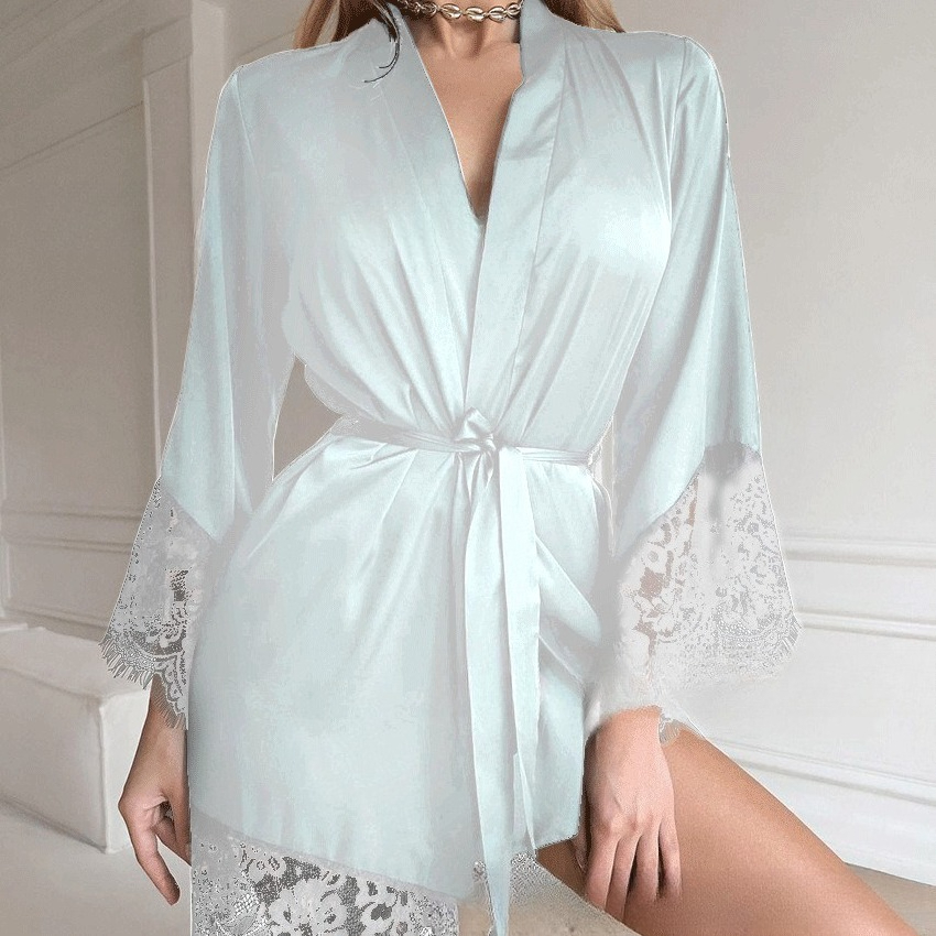 Luxuriöser Satin-morgenmantel Mit Spitzenbesatz Und Langen Ärmeln_voghion.com