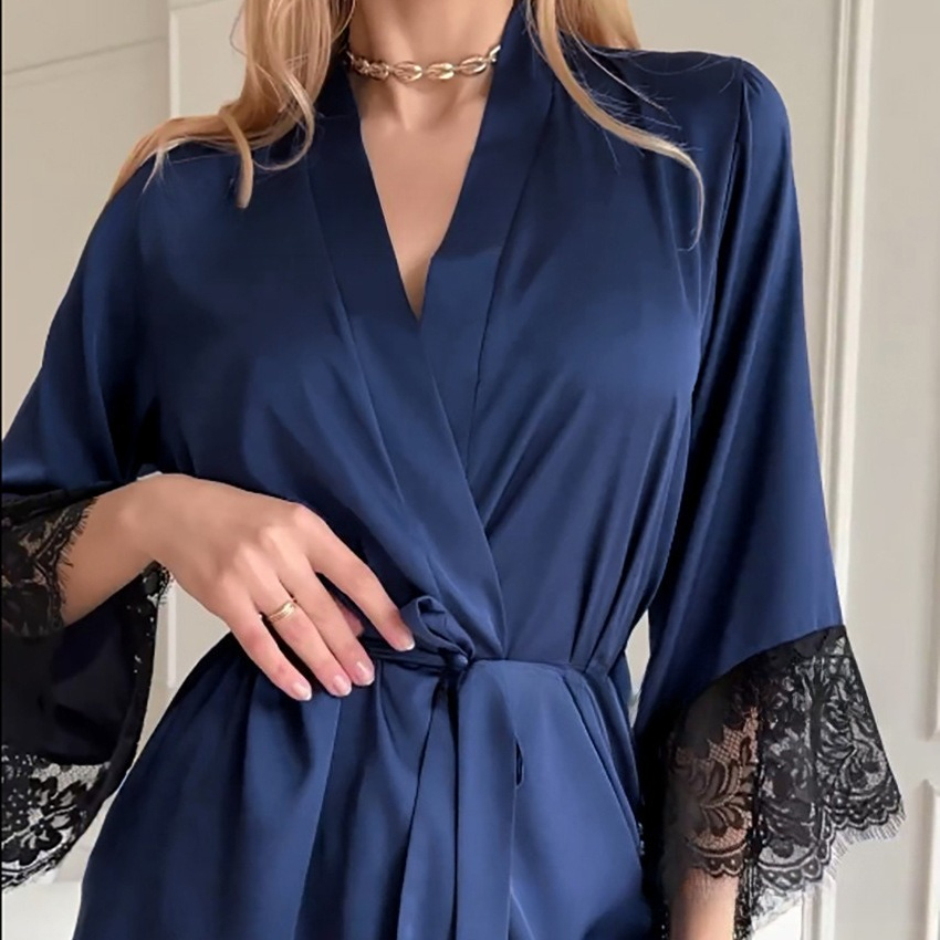 Luxuriöser Satin-morgenmantel Mit Spitzenbesatz Und Langen Ärmeln_voghion.com