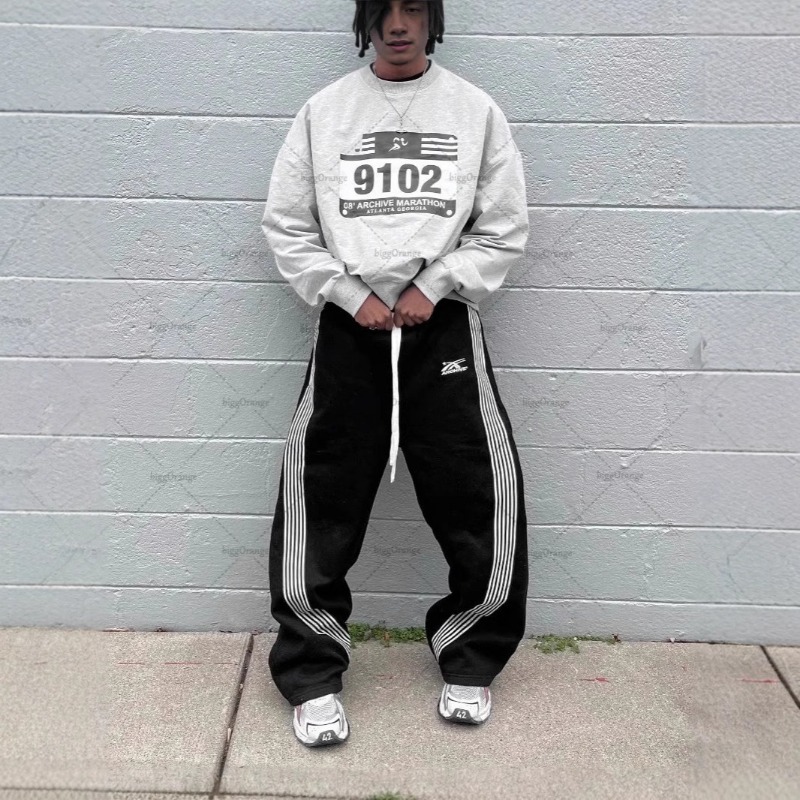2026 Popular European, American Retro Side Striped Personalized Street Hip-hop Sweatpants Printed Casual Pants For Men And Women_viptrois.com